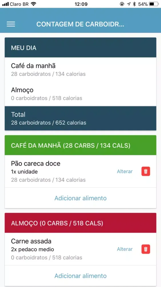 Tangkapan layar Contagem de carboidratos