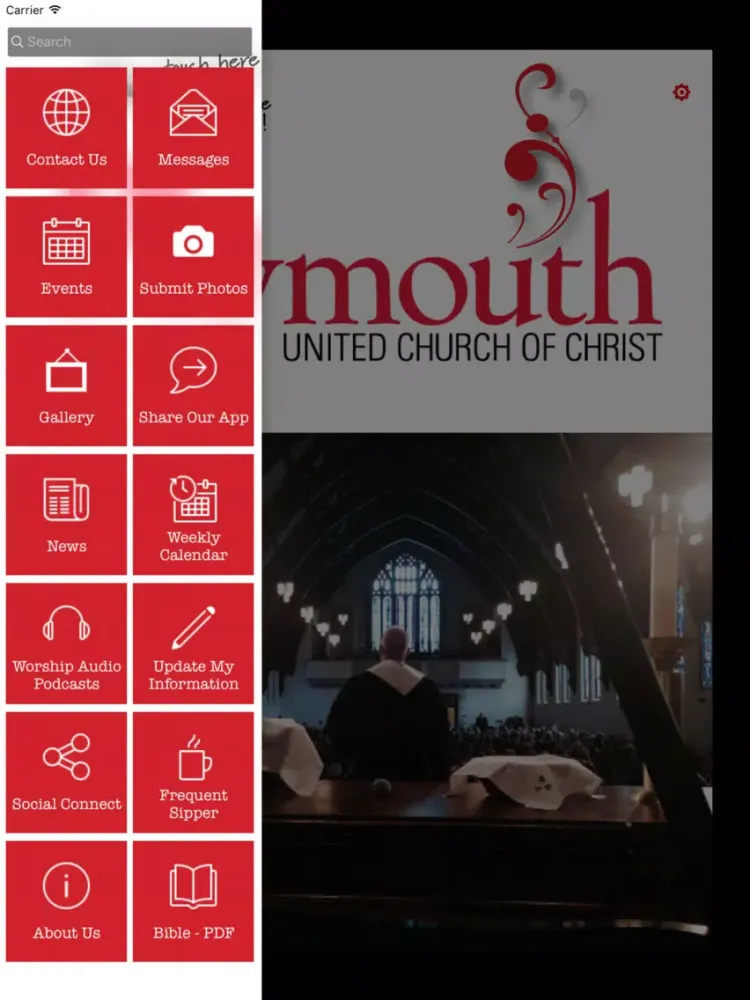 Tangkapan skrin Plymouth Church DSM iPad 