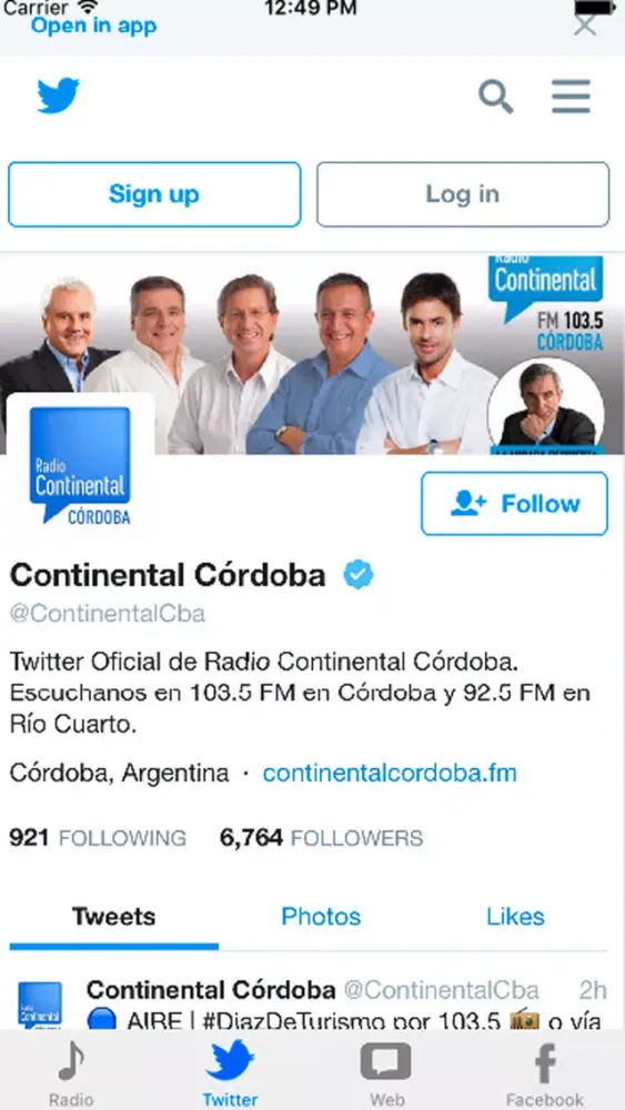 ภาพหน้าจอของ Radio Continental Córdoba