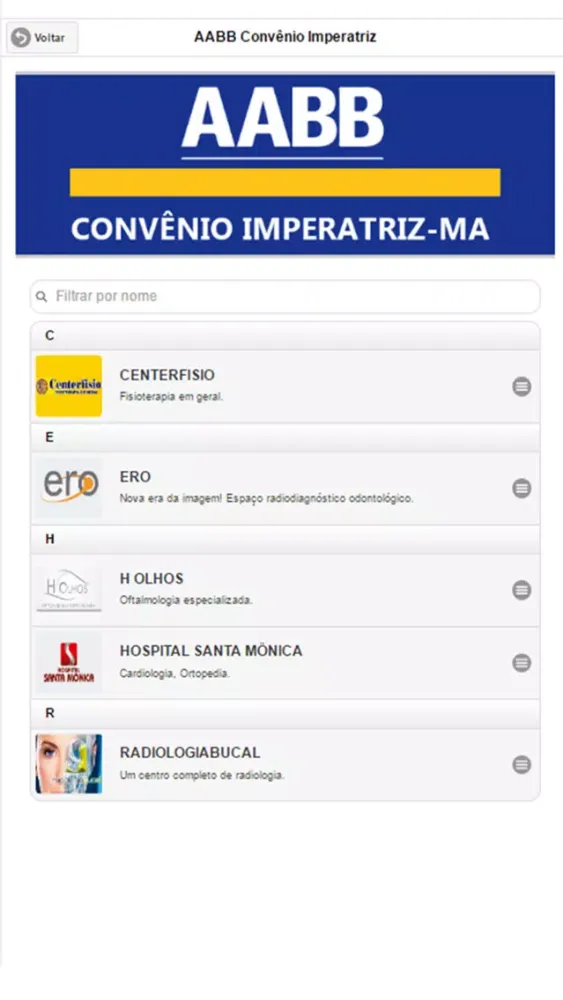 Capturas de tela do AABB Convênio Imperatriz
