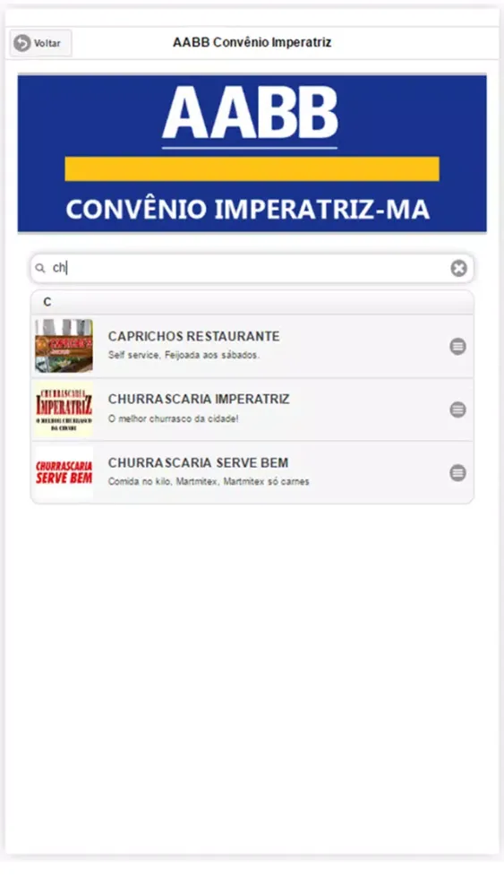 Capturas de tela do AABB Convênio Imperatriz