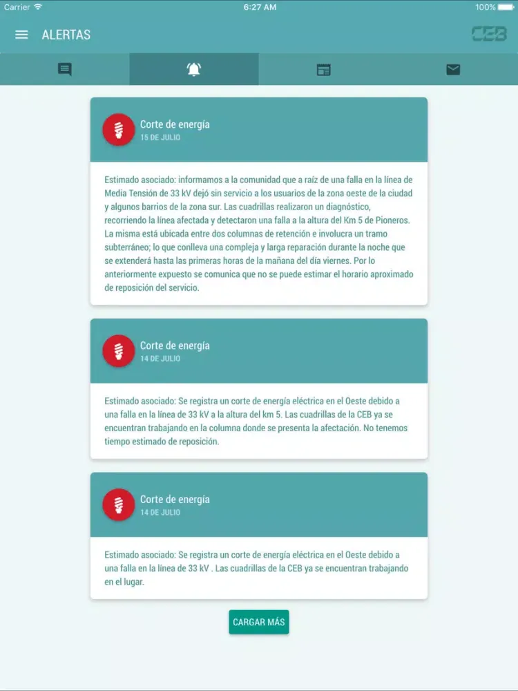 Capturas de tela do Alertas CEB iPad 