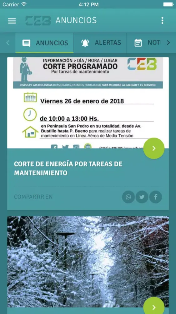 Capturas de tela do Alertas CEB