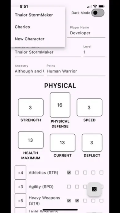 Captures d'écran de Cosmere RPG Character Sheets