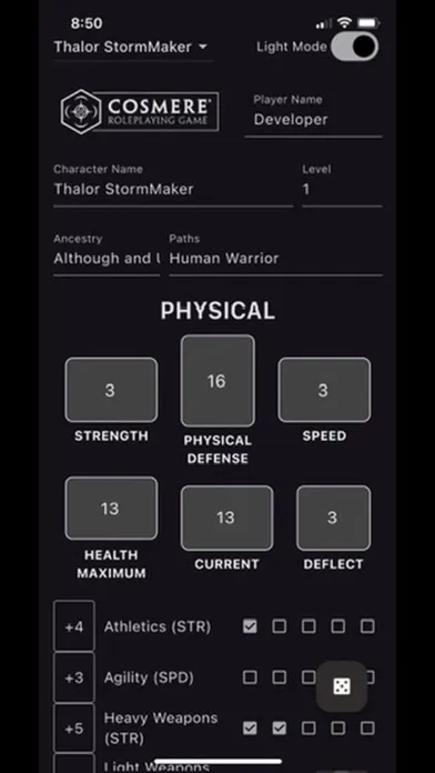Captures d'écran de Cosmere RPG Character Sheets