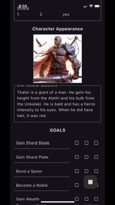 Captures d'écran de Cosmere RPG Character Sheets