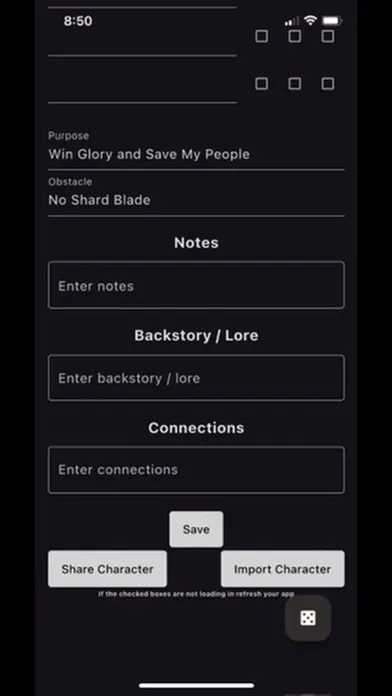 Captures d'écran de Cosmere RPG Character Sheets