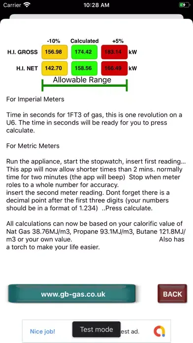 Capturas de tela do GB Gas Heat Input Calculator