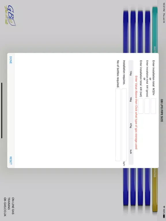GB GAS L.P.G. PIPE SIZING APP iPad  스크린샷