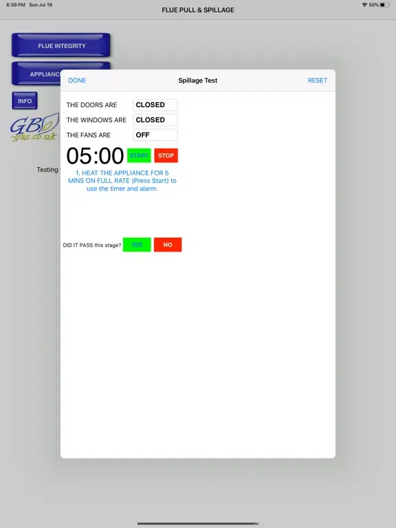 GB Gas Flue & Spillage testing iPad  Screenshots