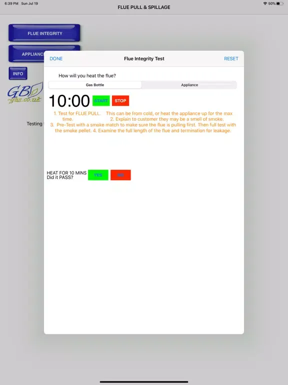 GB Gas Flue & Spillage testing iPad  Screenshots