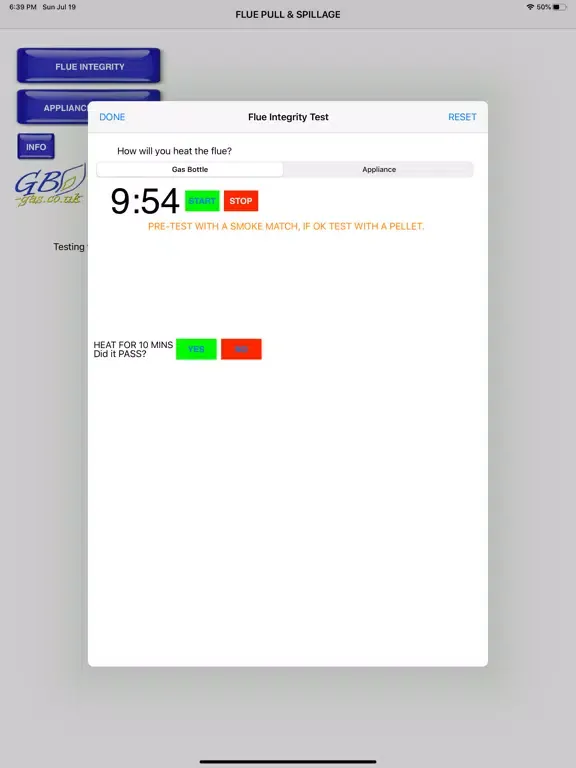GB Gas Flue & Spillage testing iPad  Screenshots
