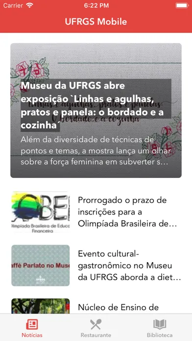 Capturas de tela do UFRGS Mobile
