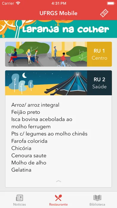 Capturas de tela do UFRGS Mobile