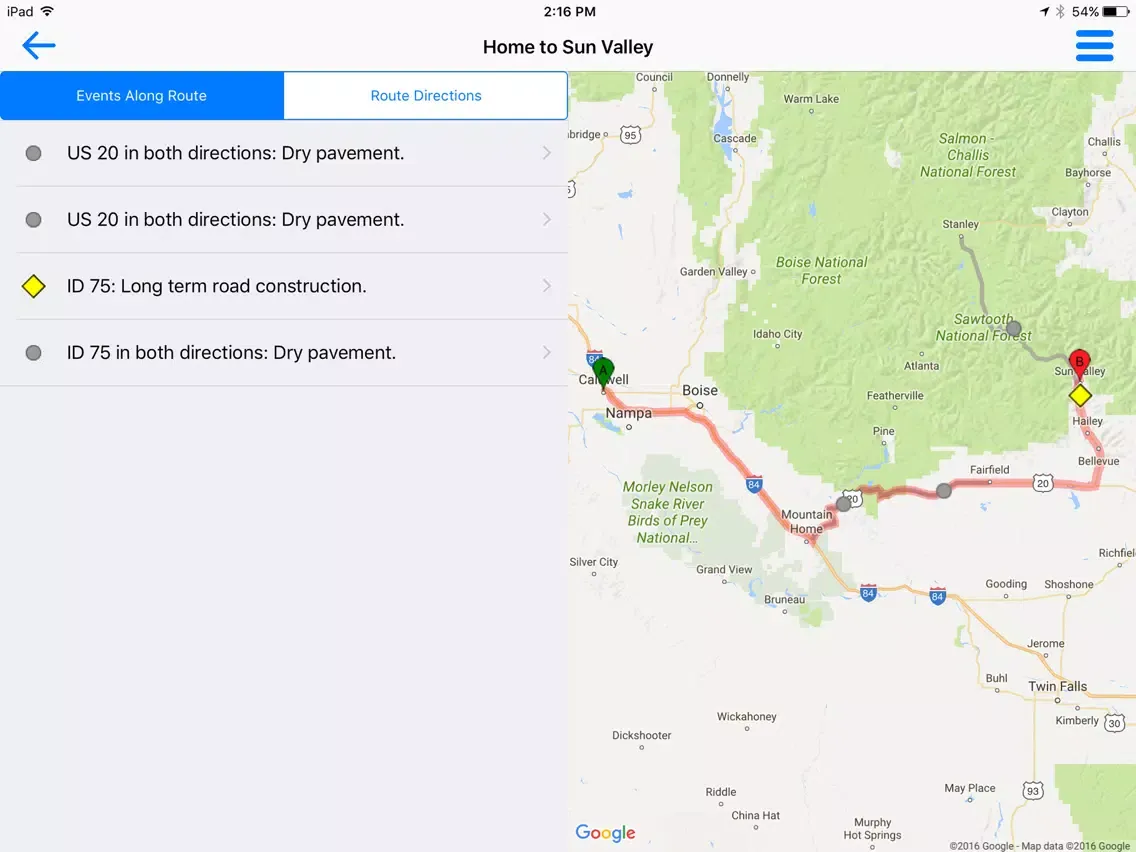 Ảnh chụp màn hình của Idaho 511 iPad 