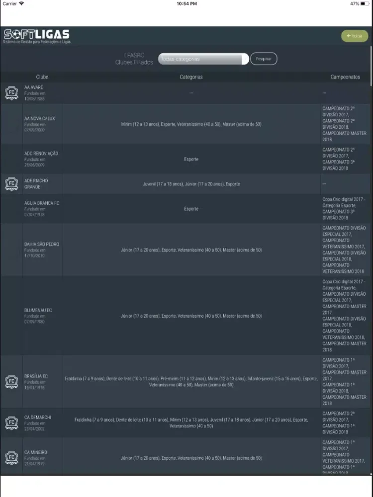 SoftLigas iPad  Screenshots