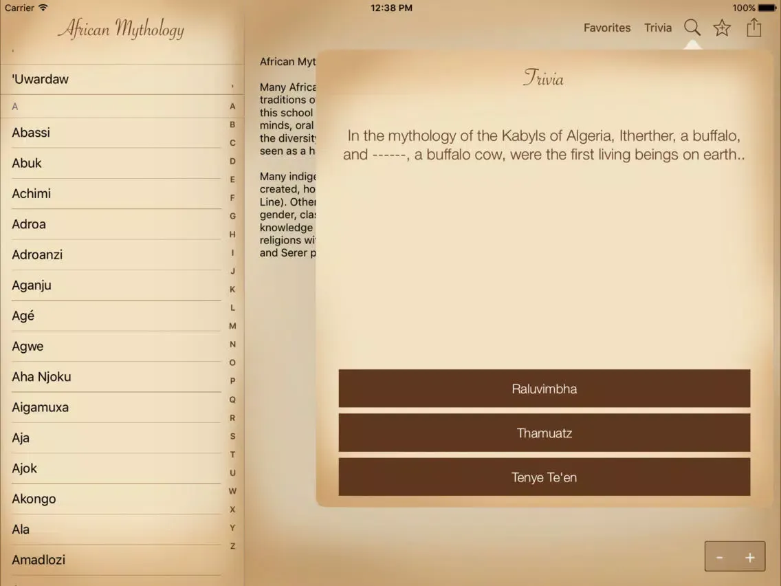 Capturas de tela do Mythology - African iPad 