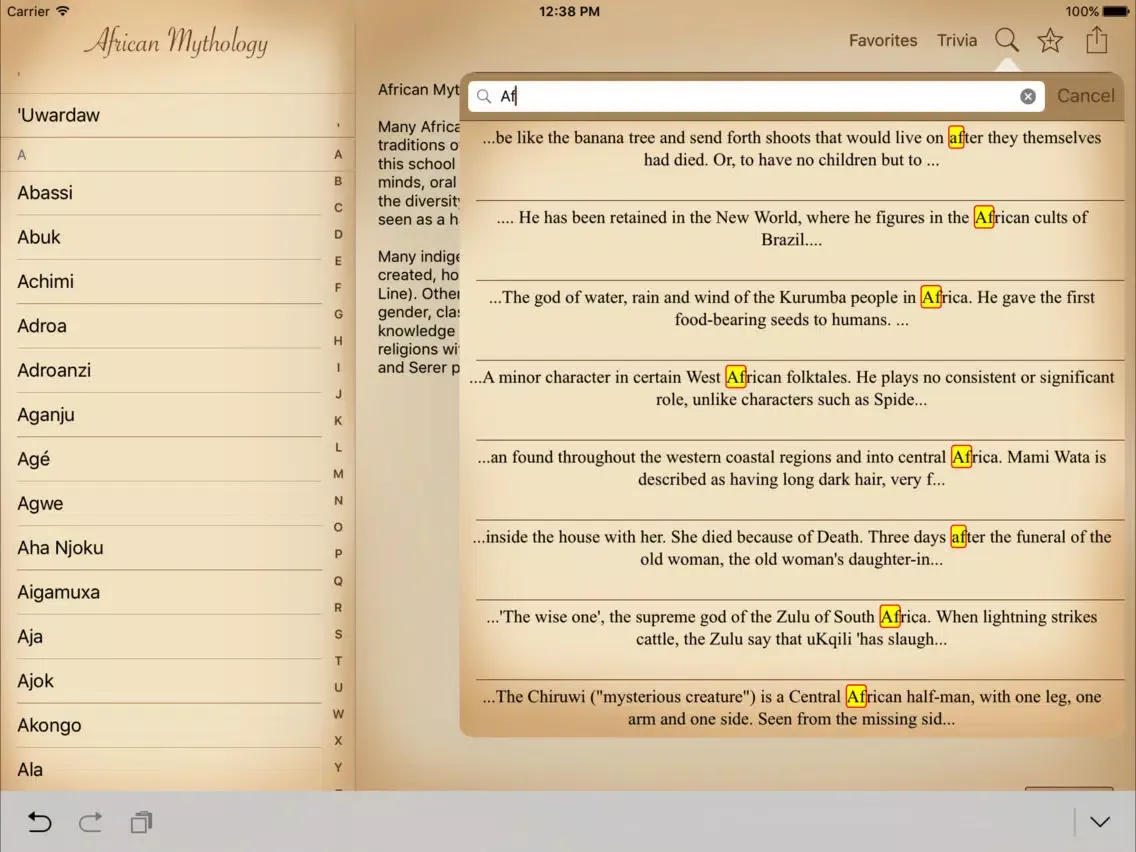 Capturas de tela do Mythology - African iPad 