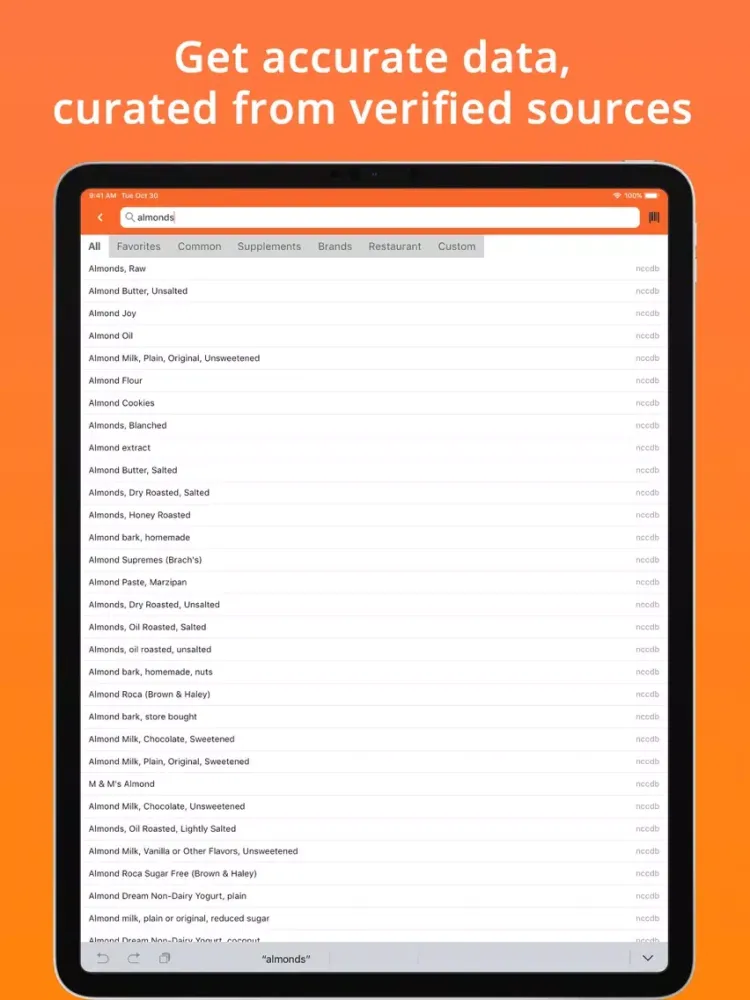 Tangkapan layar Cron-o-Meter Nutrition Tracker iPad 