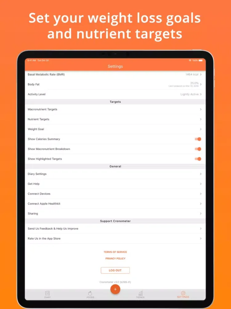 Tangkapan layar Cron-o-Meter Nutrition Tracker iPad 