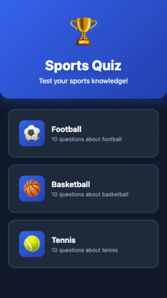 Sports quiz Screenshots