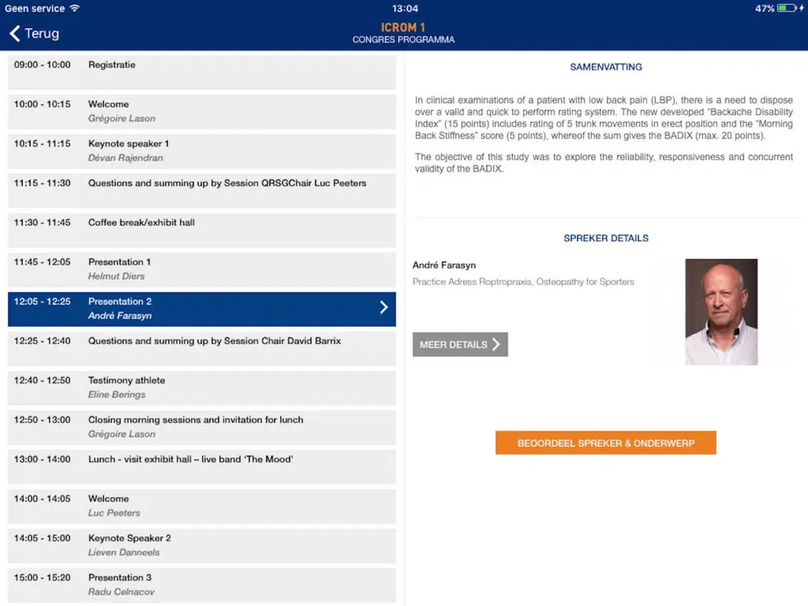 Ảnh chụp màn hình của ICROM Congress iPad 
