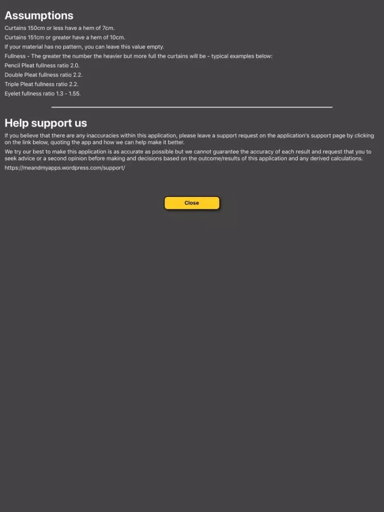 Ảnh chụp màn hình của Curtain / Drapes Calculator iPad 