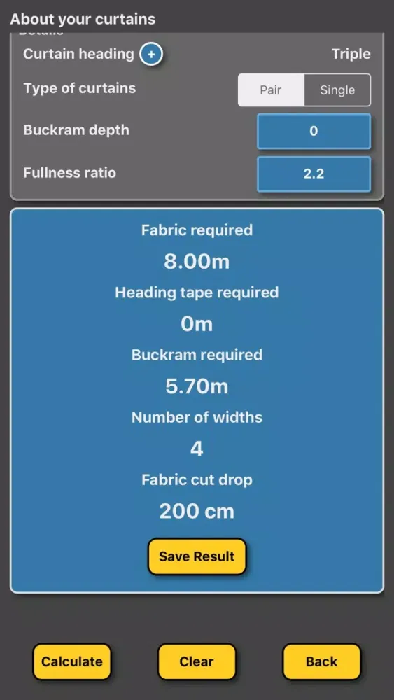 Ảnh chụp màn hình của Curtain / Drapes Calculator