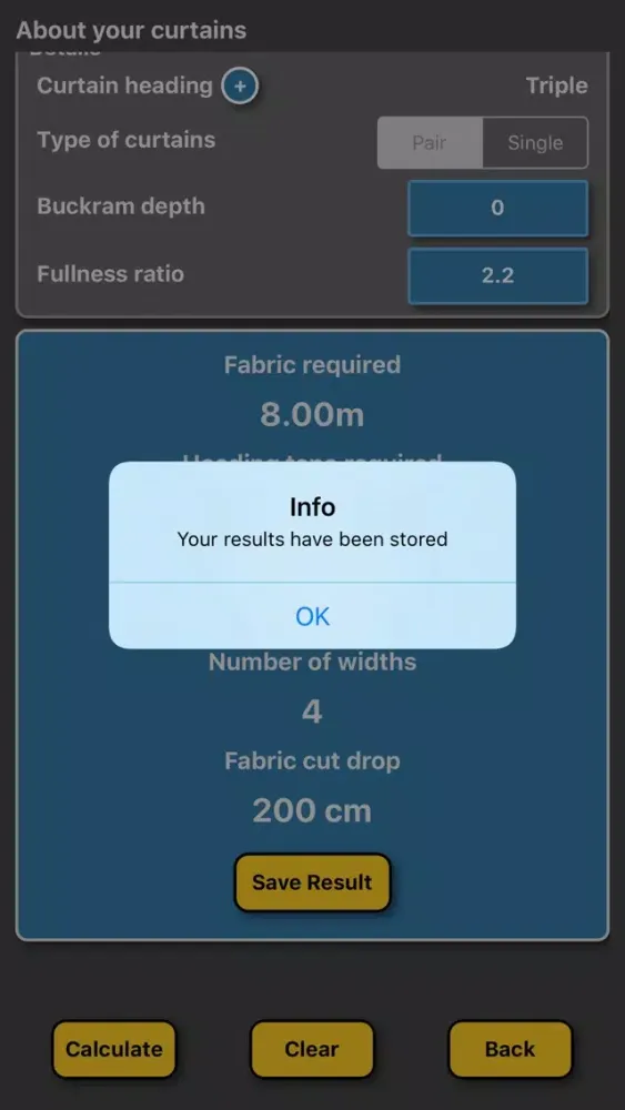 Ảnh chụp màn hình của Curtain / Drapes Calculator