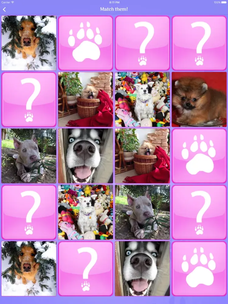 Cute Dogs Memory Match Game iPad  Screenshots