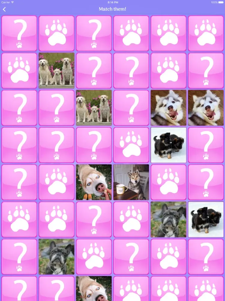 Cute Dogs Memory Match Game iPad  Screenshots