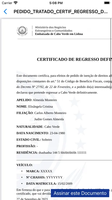 Capturas de tela do Biometrics Portal Consular