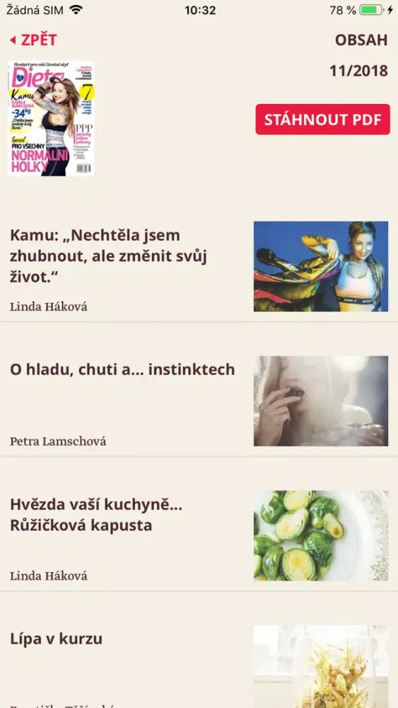Capturas de tela do Časopis Dieta