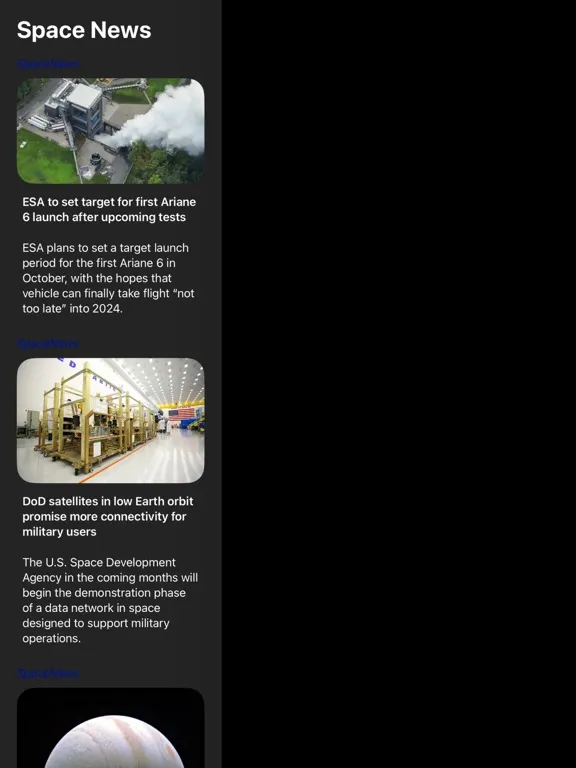 Tangkapan skrin Space News iPad