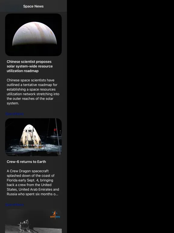 Tangkapan skrin Space News iPad