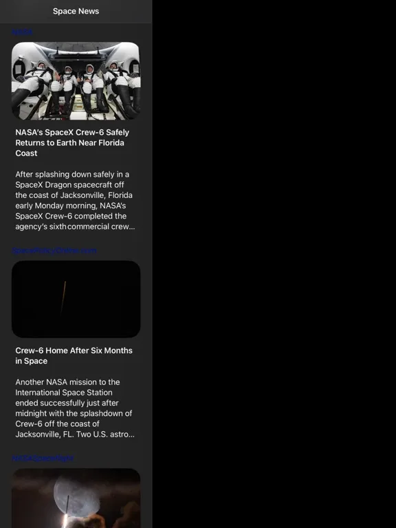 Tangkapan skrin Space News iPad