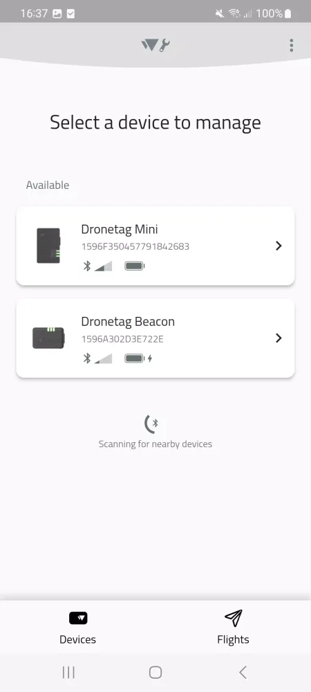 Capturas de tela do Dronetag Toolbox