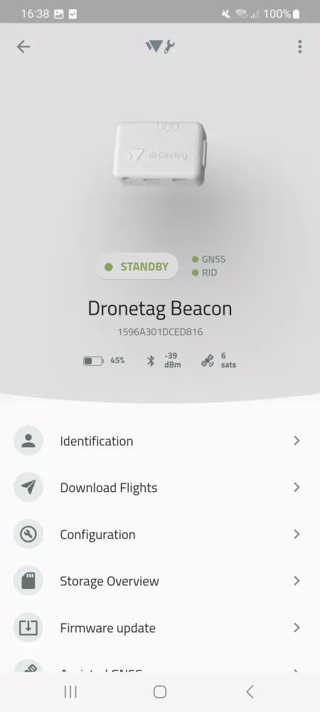 Capturas de tela do Dronetag Toolbox