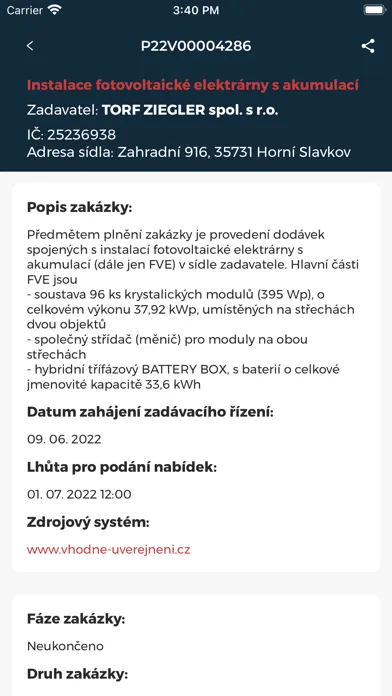 ภาพหน้าจอของ Veřejné zakázky PoDo