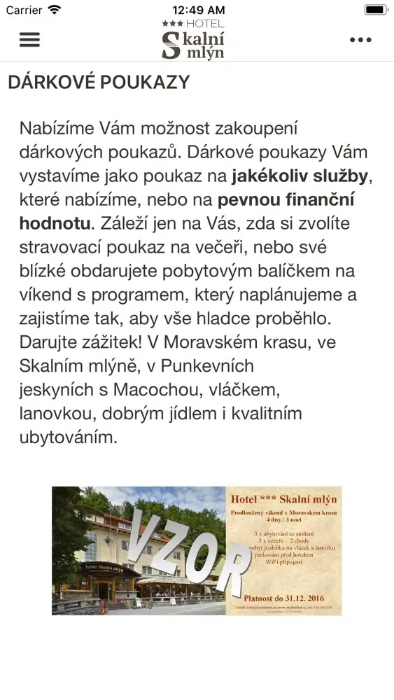 Tangkapan skrin Hotel Skalní mlýn