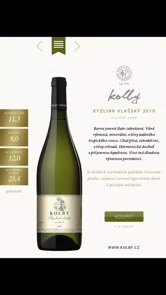 Katalog vín Kolby / Kolby Wine Catalog Screenshots
