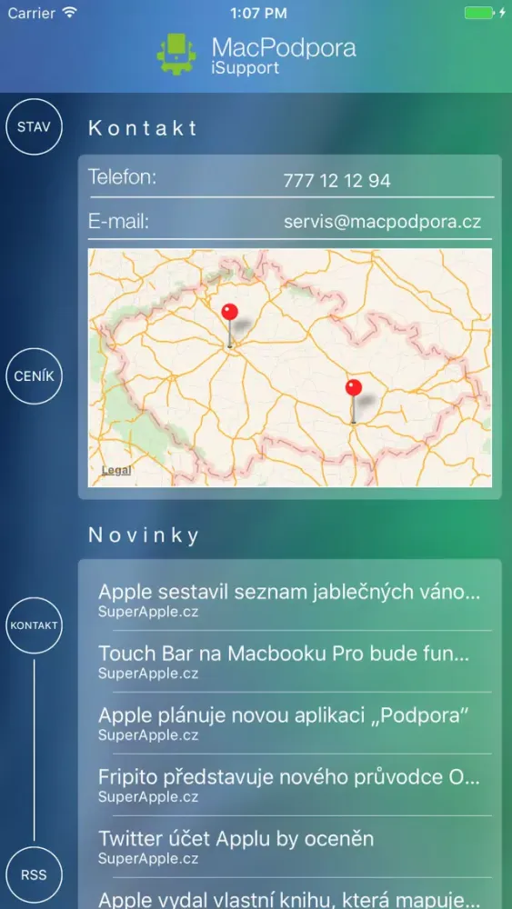 Capturas de tela do MacPodpora zákaznická aplikace