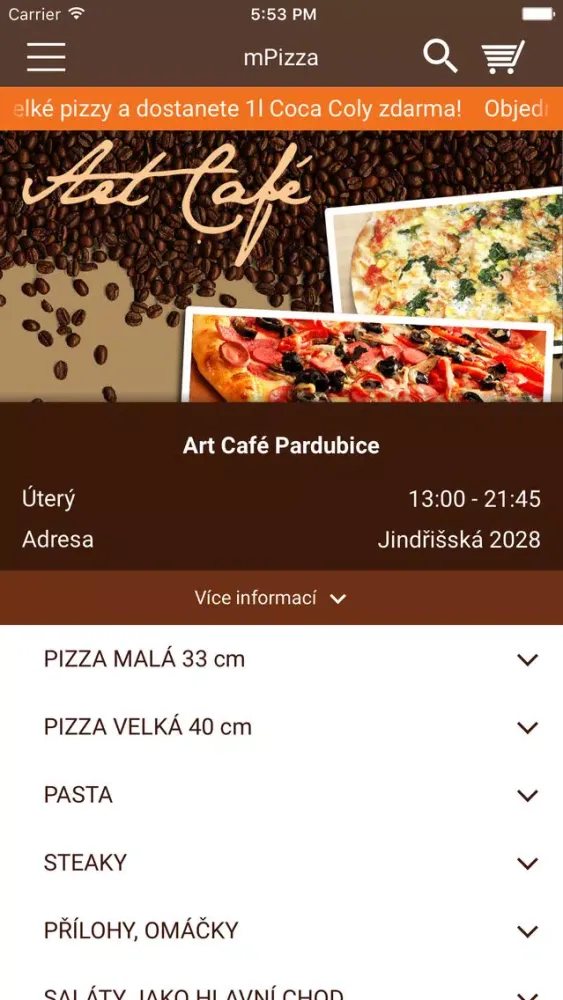 Pizzerie Art Cafe Pardubice スクリーンショット