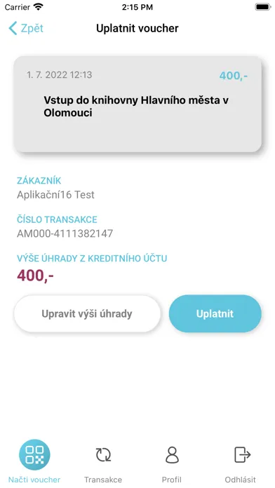 Tangkapan layar Aktivní město – voucher reader