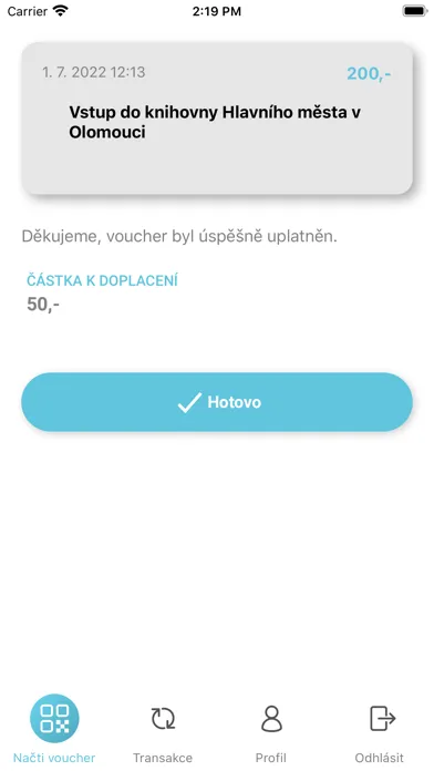 Tangkapan layar Aktivní město – voucher reader
