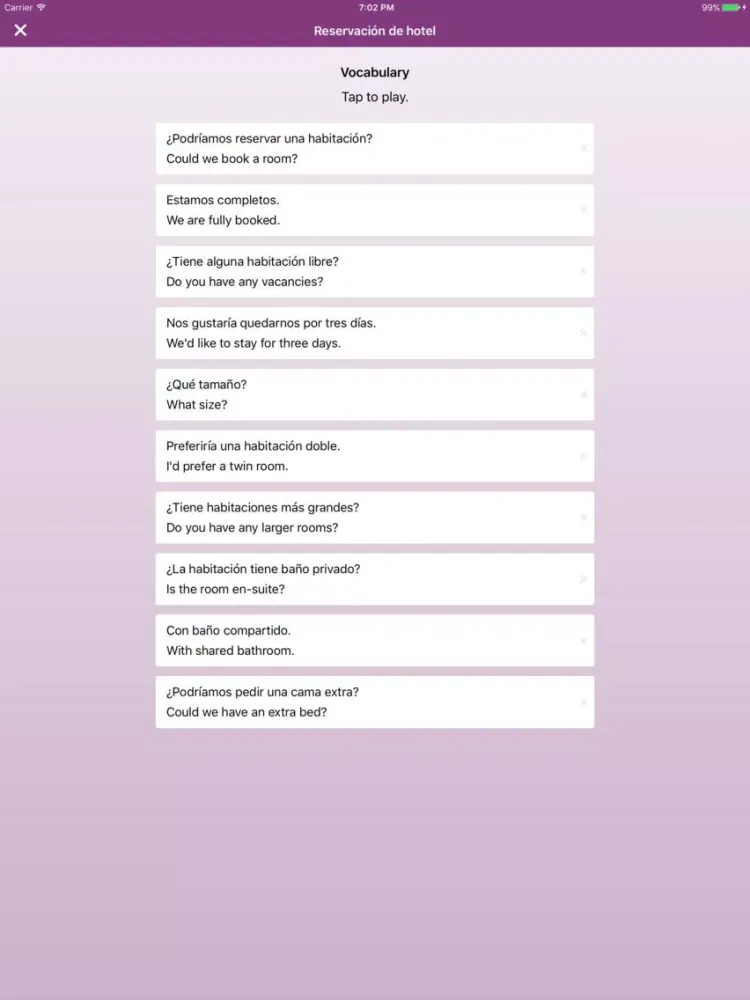 Phrasebook & Vocabulary - English, Spanish, German iPad  Screenshots
