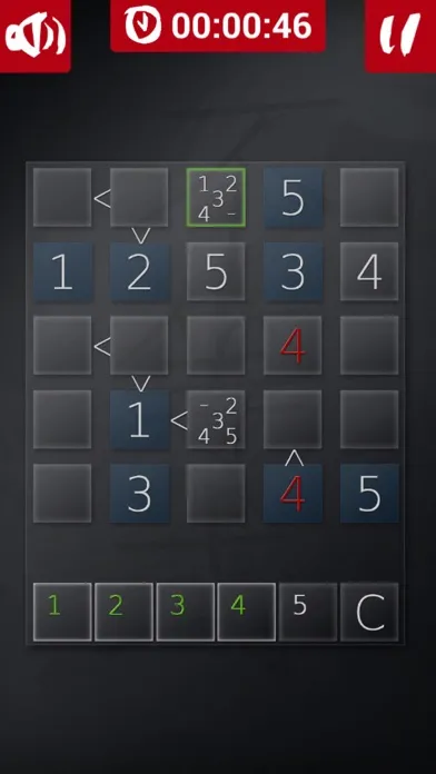 Tangkapan skrin Futoshiki puzzle