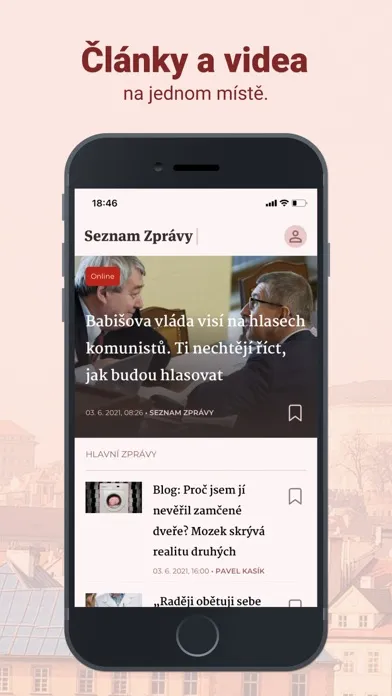 Capturas de tela do Seznam Zprávy