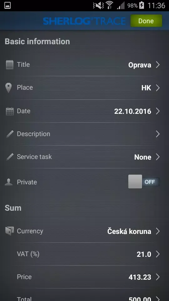 Tangkapan skrin Sherlog Trace