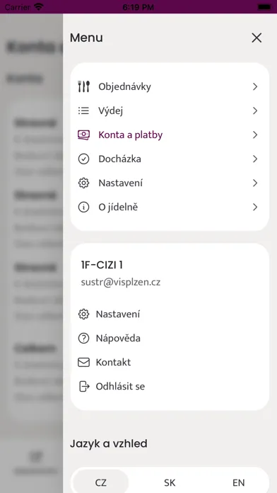 Ảnh chụp màn hình của Strava.cz Meal Ordering